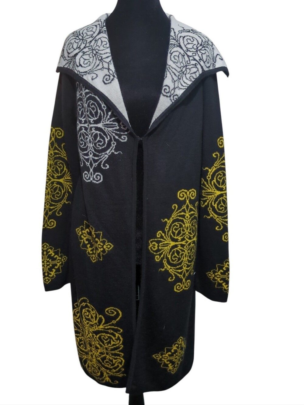 Peck & Peck L Black Gold Baroque Filigree Duster Cardigan Celestial Whimsigoth